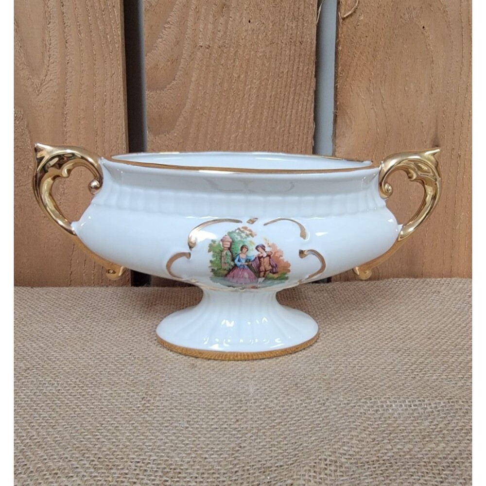 Vintage Oval Urn Gold Trim Victorian Pattern Made in Italy